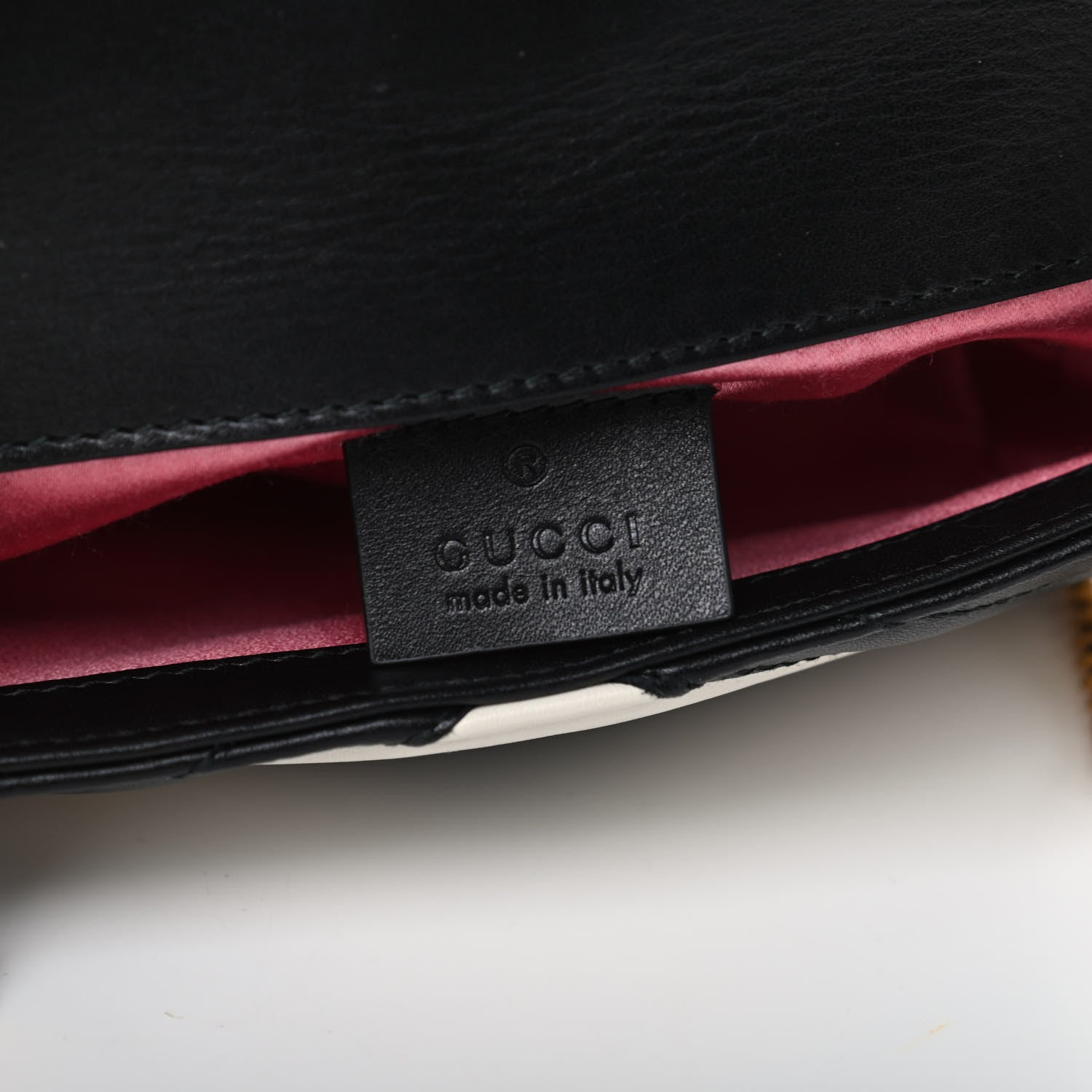 Gucci Calfskin Matelasse Super Mini GG Marmont Shoulder Bag Black White 6 of 10