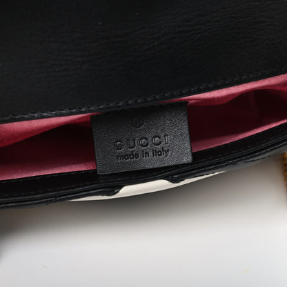 Gucci Calfskin Matelasse Super Mini GG Marmont Shoulder Bag Black White 6 of 10