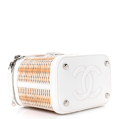 Chanel Calfskin Raffia Small Vanity Case Bag White Beige 4 of 10