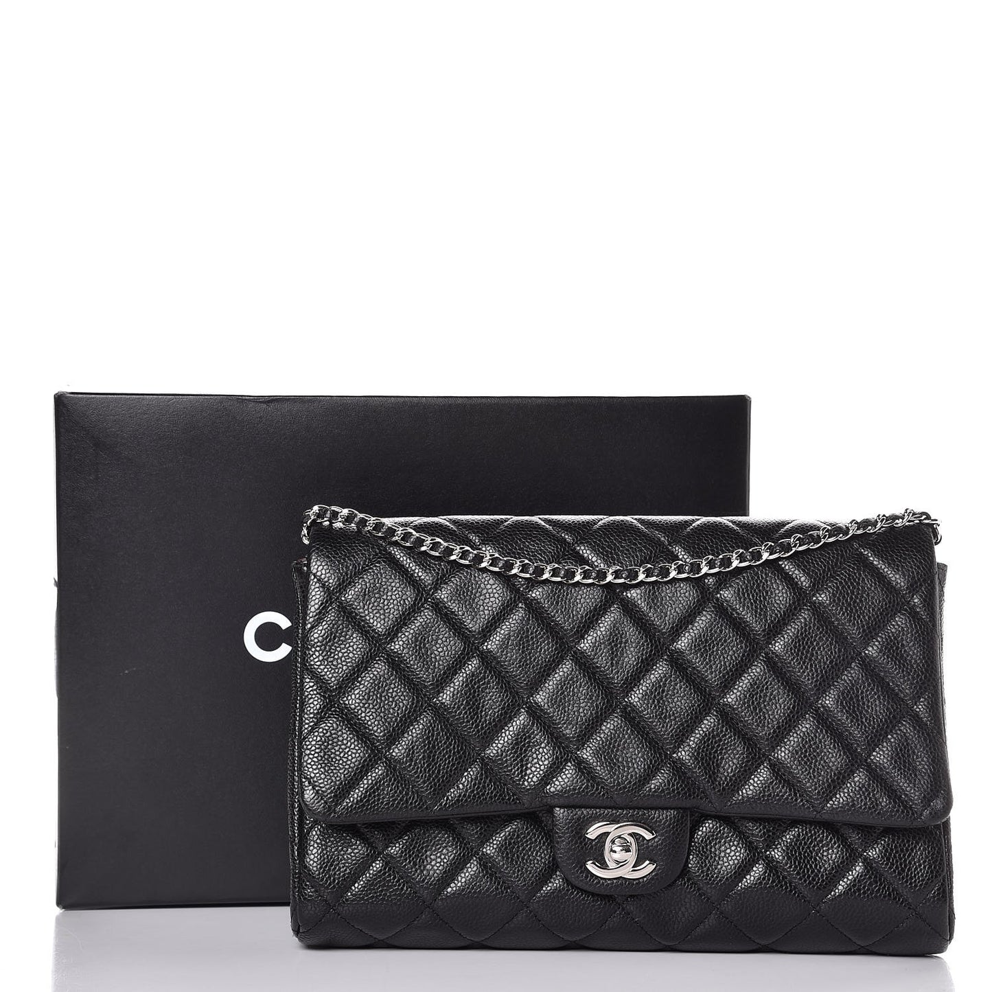 Caviar Quilted Clutch With Chain Flap Black