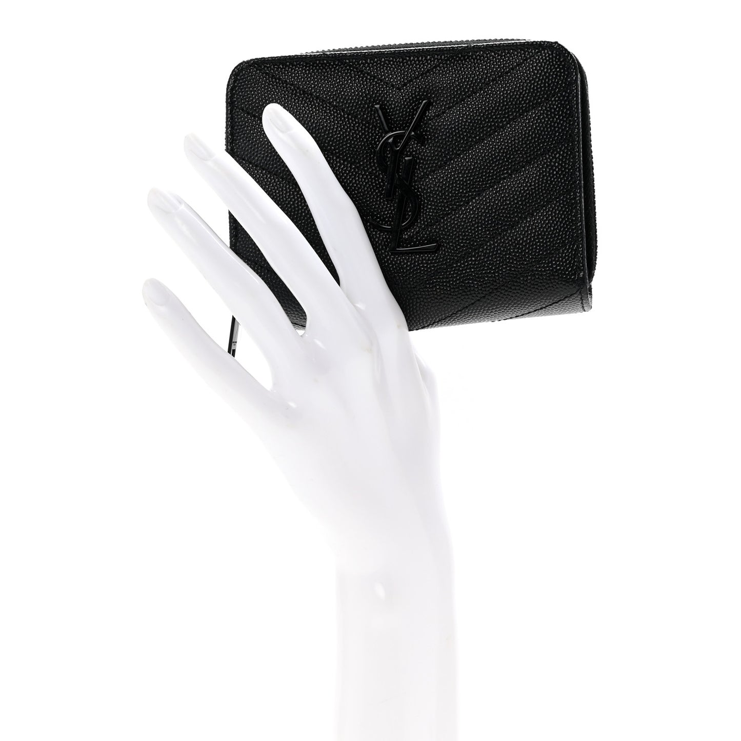 Grain De Poudre Matelasse Chevron Monogram Monochrome Compact Zip Around Wallet Black