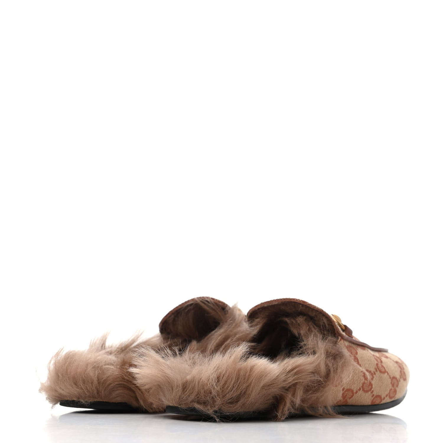 Gucci GG Monogram Fur Womens Princetown Slippers 36 Beige Ruggine Rust 3 of 4