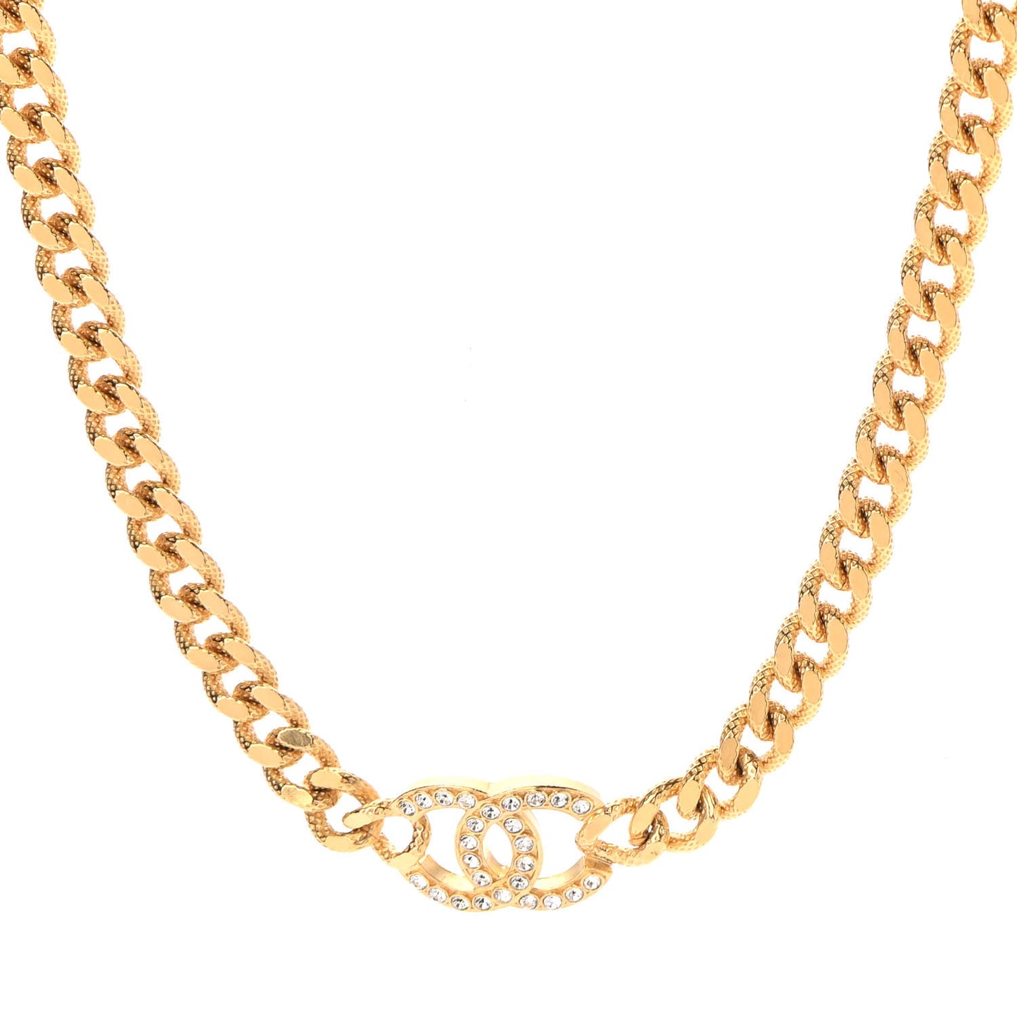 Crystal Chain Link CC Choker Necklace Gold