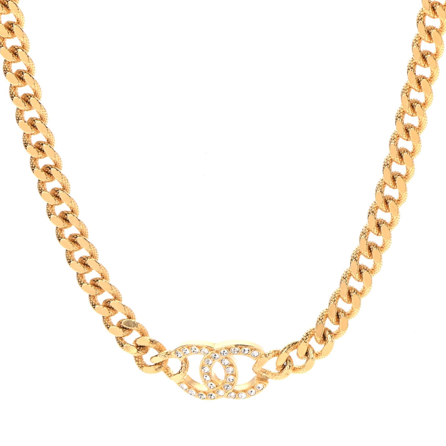 Chanel Crystal Chain Link CC Choker Necklace Gold 1 of 6