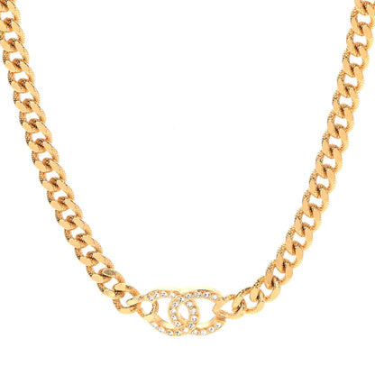 Chanel Crystal Chain Link CC Choker Necklace Gold 1 of 6
