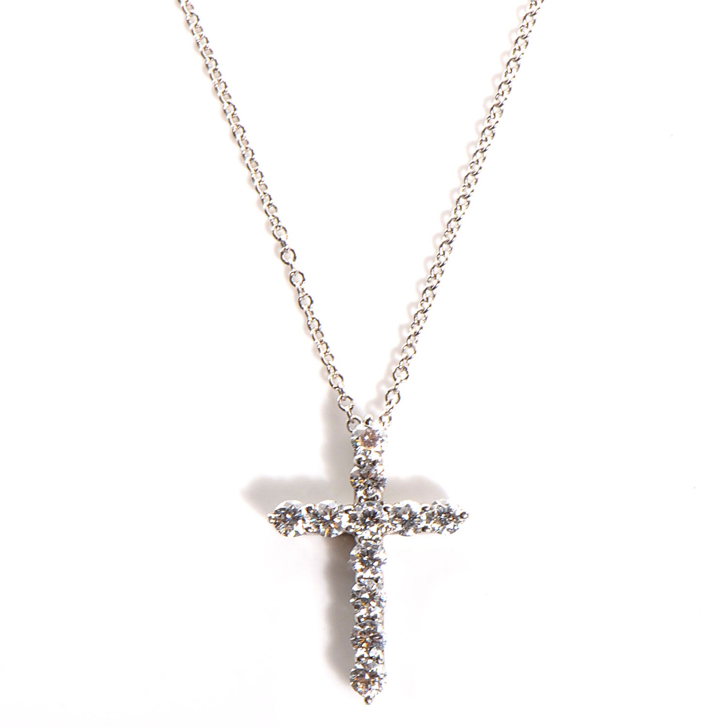Tiffany Platinum Diamond Small Cross Pendant Necklace 1 of 6