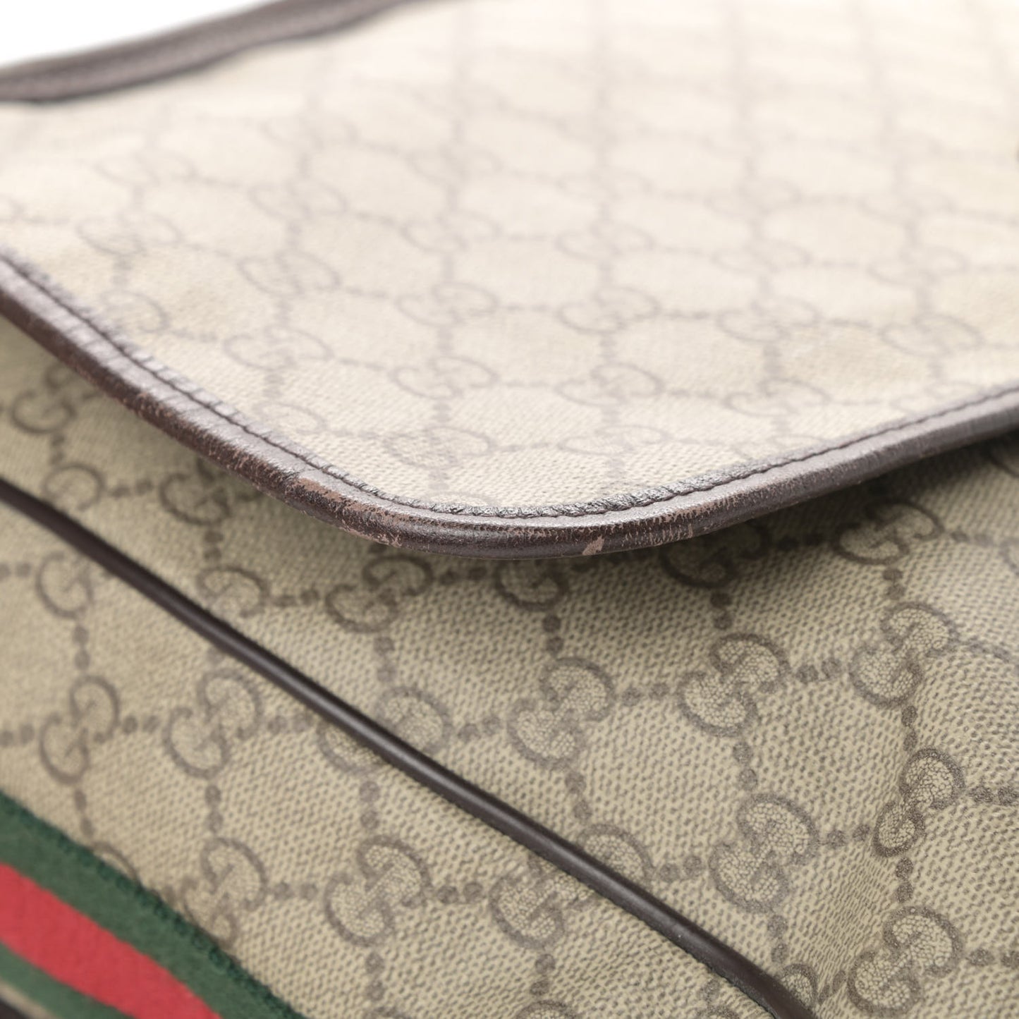 GG Plus Monogram Web Large Flap Messenger Bag Beige Dark Brown