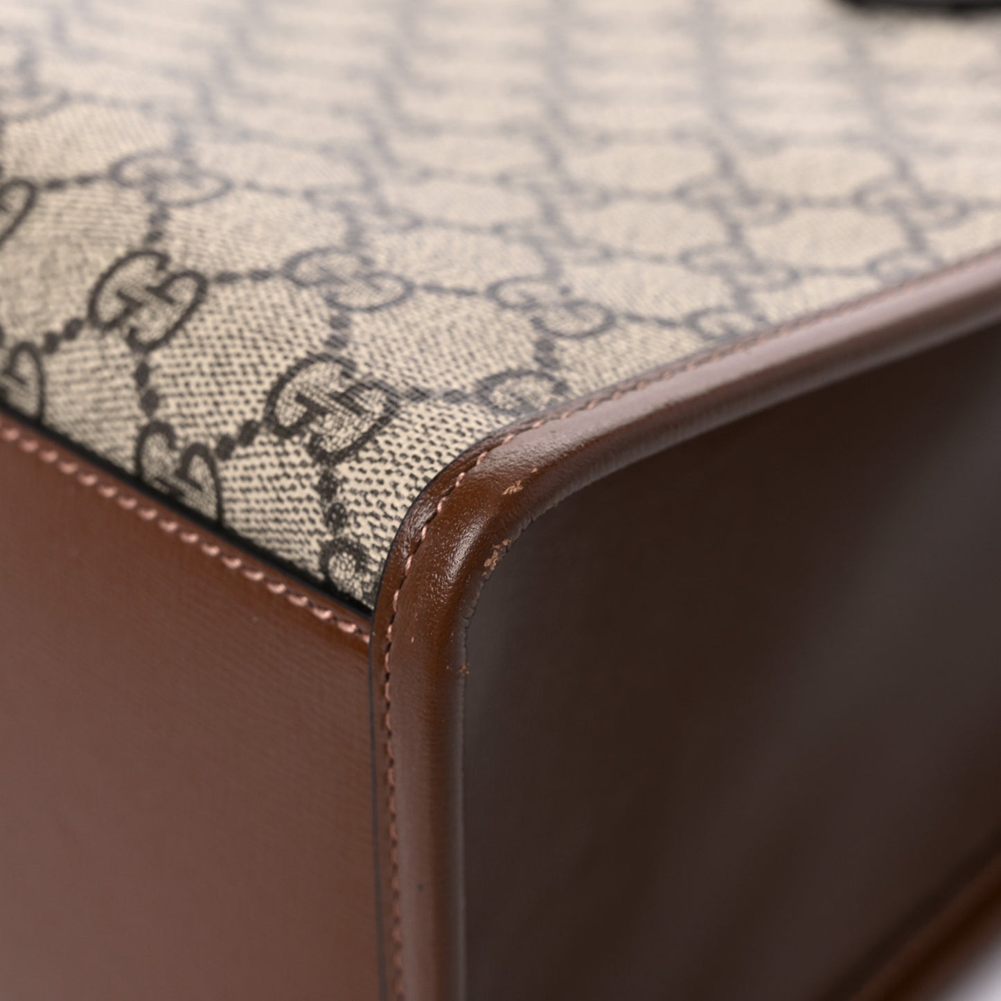GG Supreme Monogram Azalea Calfskin Small Retro Interlocking G Tote Bag Beige Ebony Brown Sugar