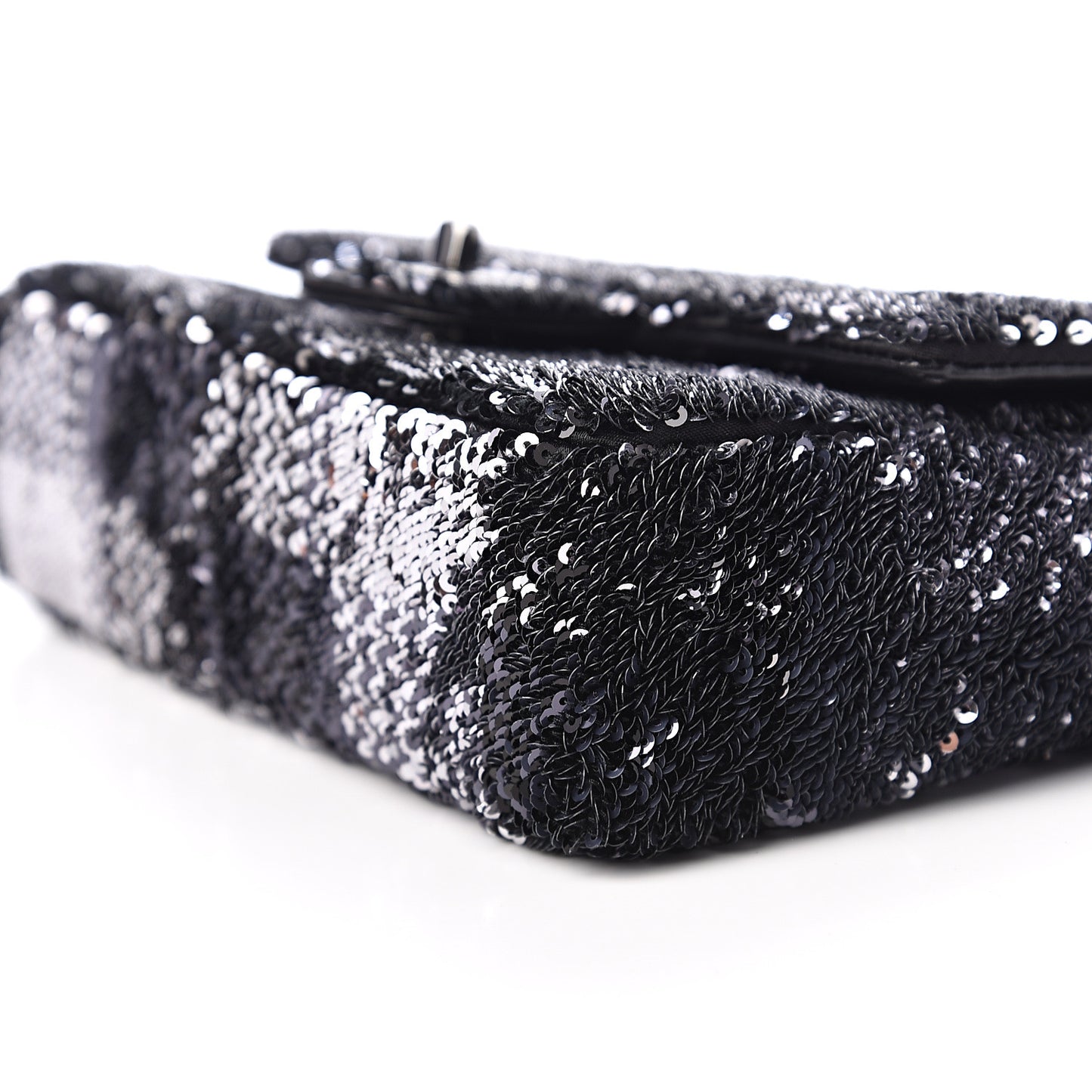 Sequin Mini Rectangular Single Flap Black Silver