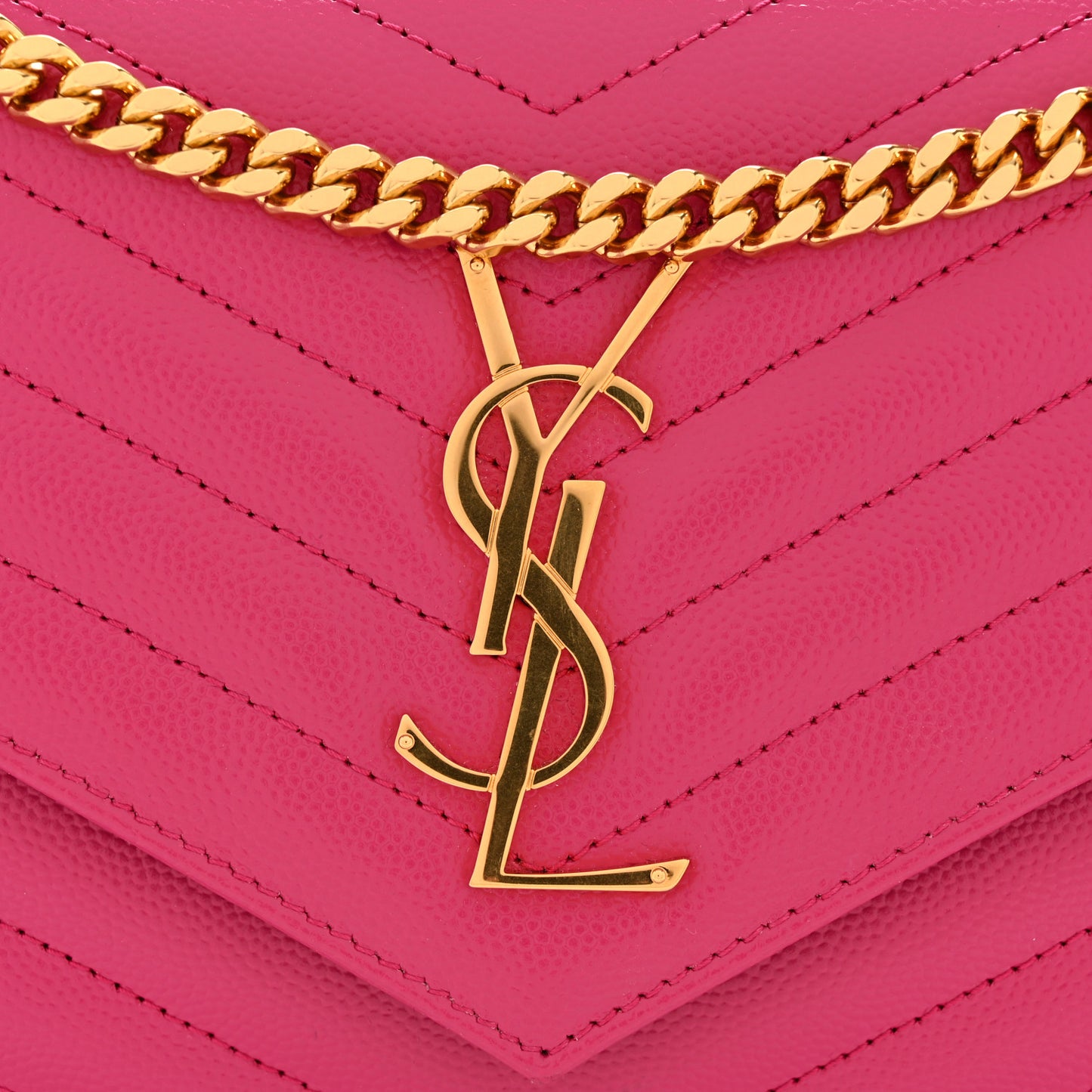 Grain De Poudre Matelasse Chevron Monogram Chain Wallet Hot Pink