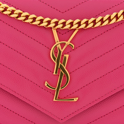 Saint Laurent Grain De Poudre Matelasse Chevron Monogram Chain Wallet Hot Pink 11 of 12