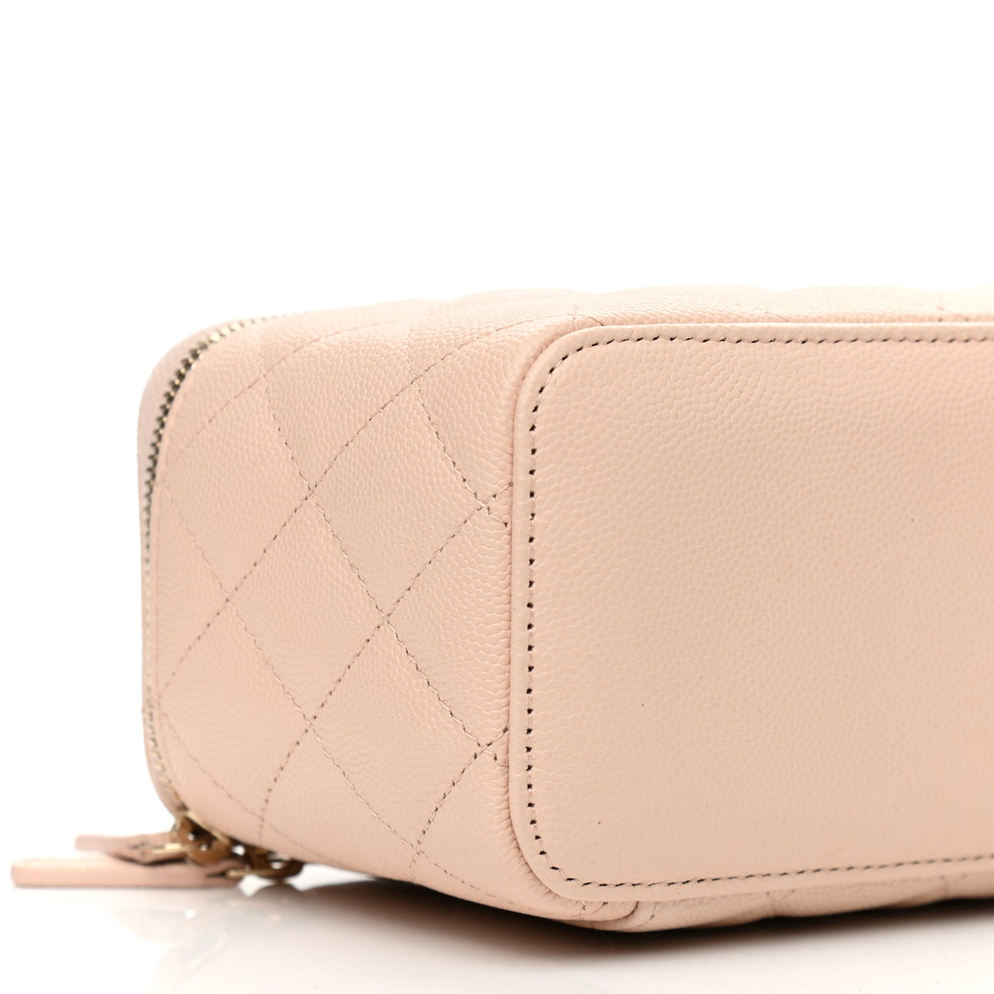 Caviar Quilted Small Vanity Case With Chain Light Beige