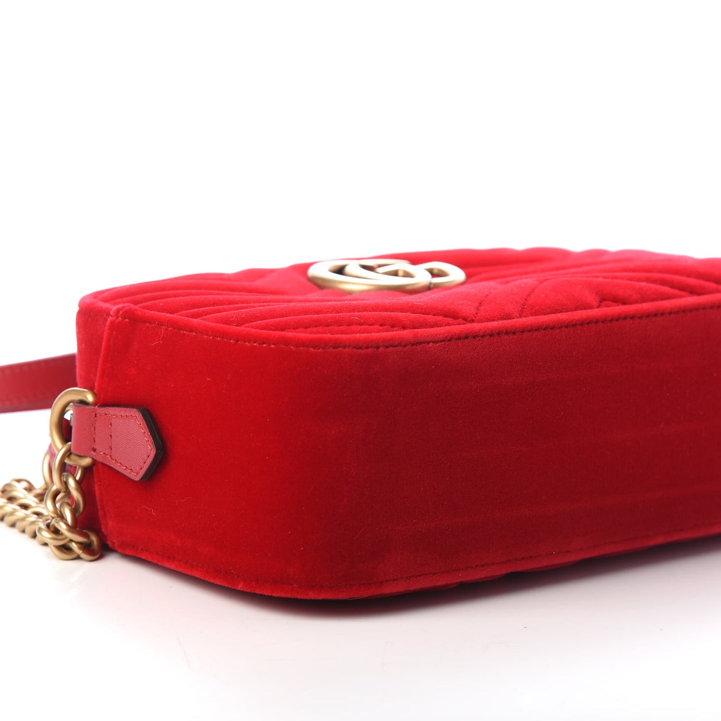 Velvet Matelasse Small GG Marmont Chain Shoulder Bag Hibiscus Red