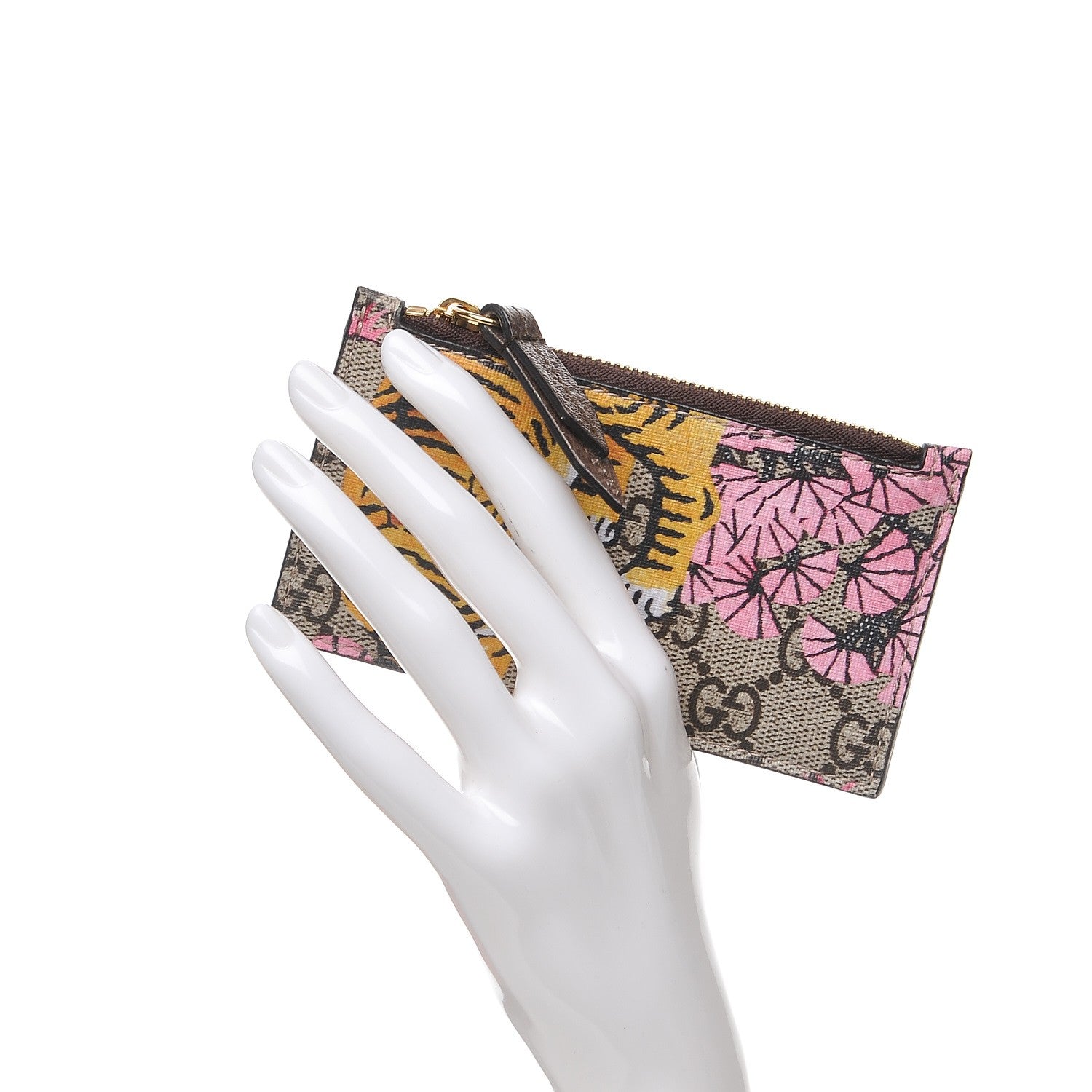 Gucci GG Supreme Monogram Bengal Coin Case Card Holder Beige Crop Pink New Acero 2 of 7