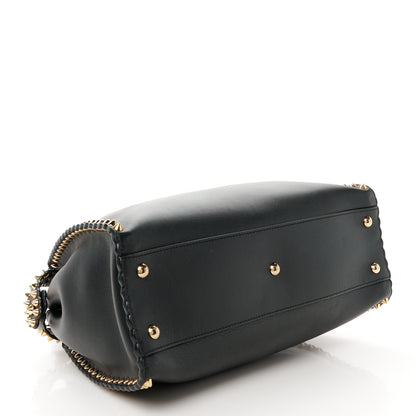 Fendi Vitello Seta Shiny Nappa Scalloped Studded Medium Peekaboo Iconic Satchel Black 4 of 13