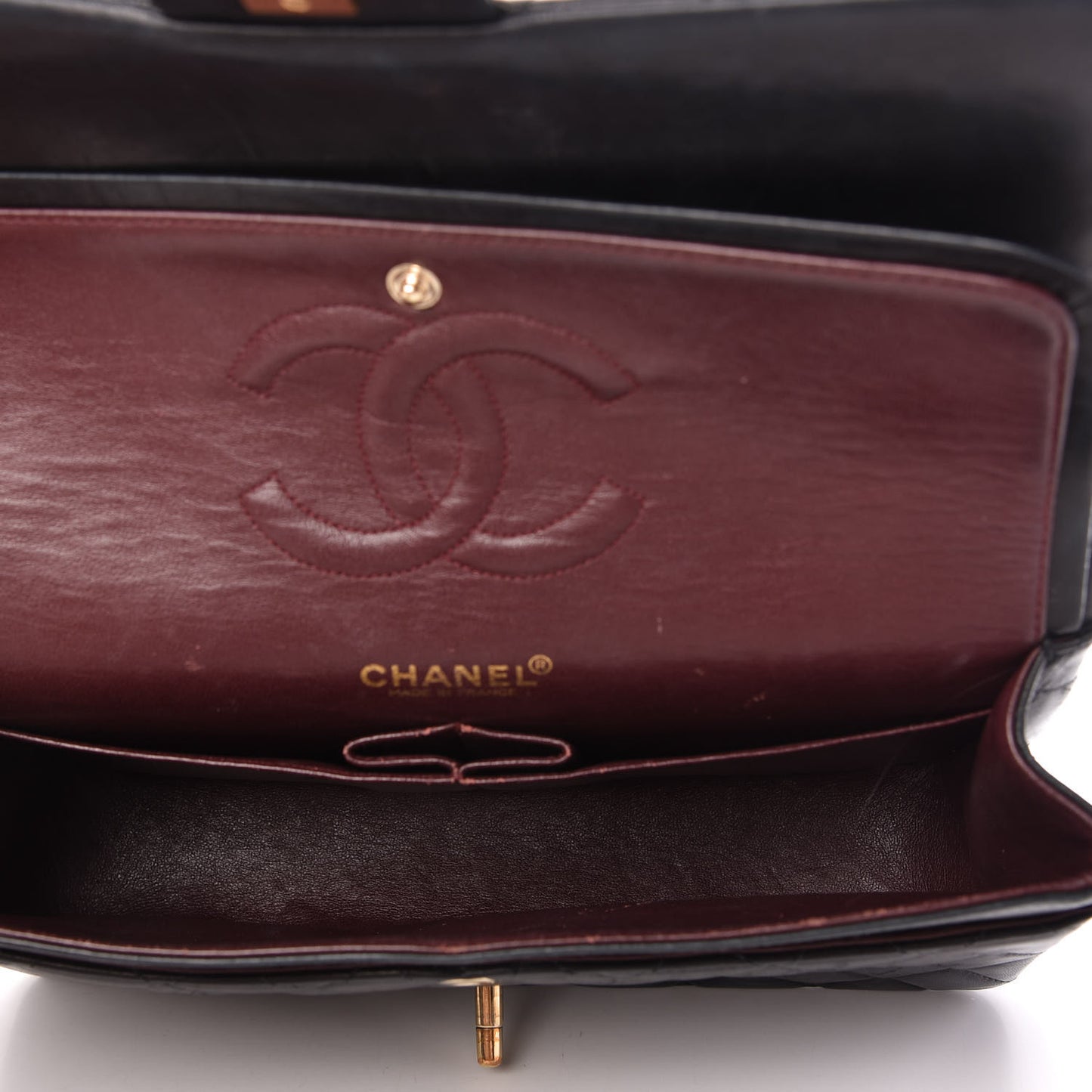 Lambskin Quilted Medium Double Flap Navy
