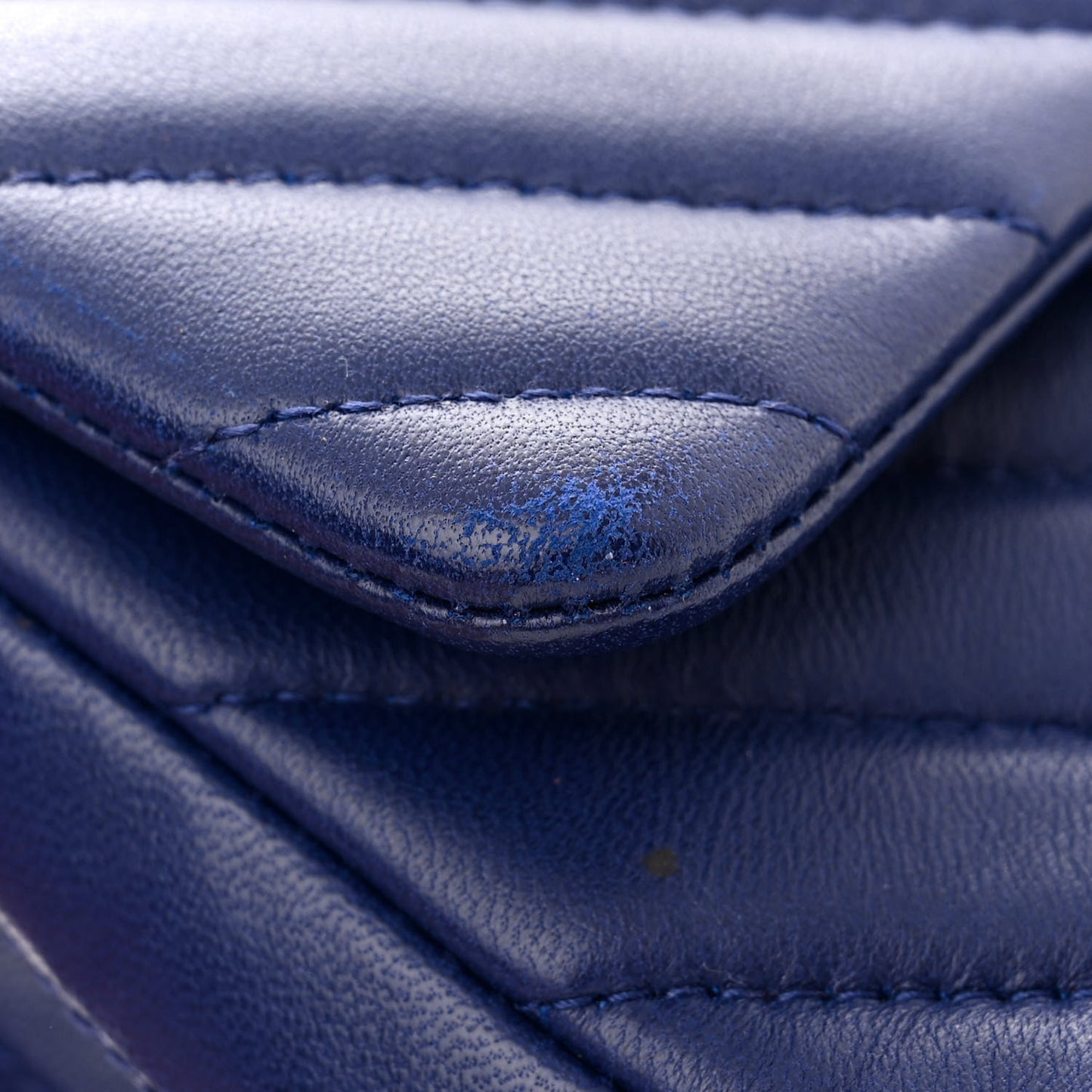 Lambskin Chevron Quilted Mini Rectangular Flap Dark Blue