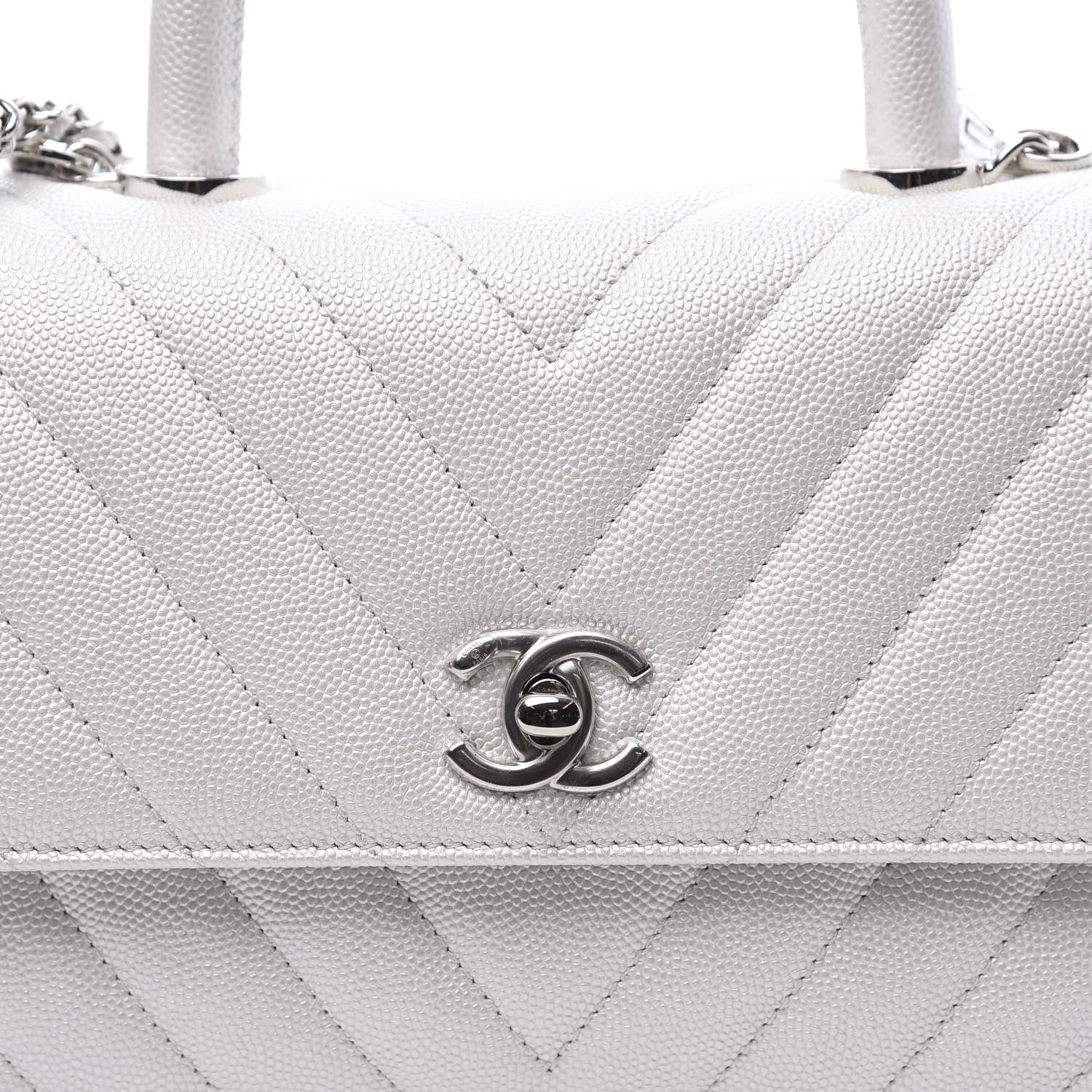 Chanel Iridescent Caviar Chevron Quilted Mini Coco Handle Flap White 9 of 10
