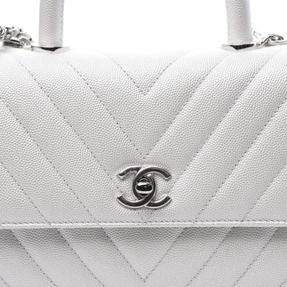 Chanel Iridescent Caviar Chevron Quilted Mini Coco Handle Flap White 9 of 10