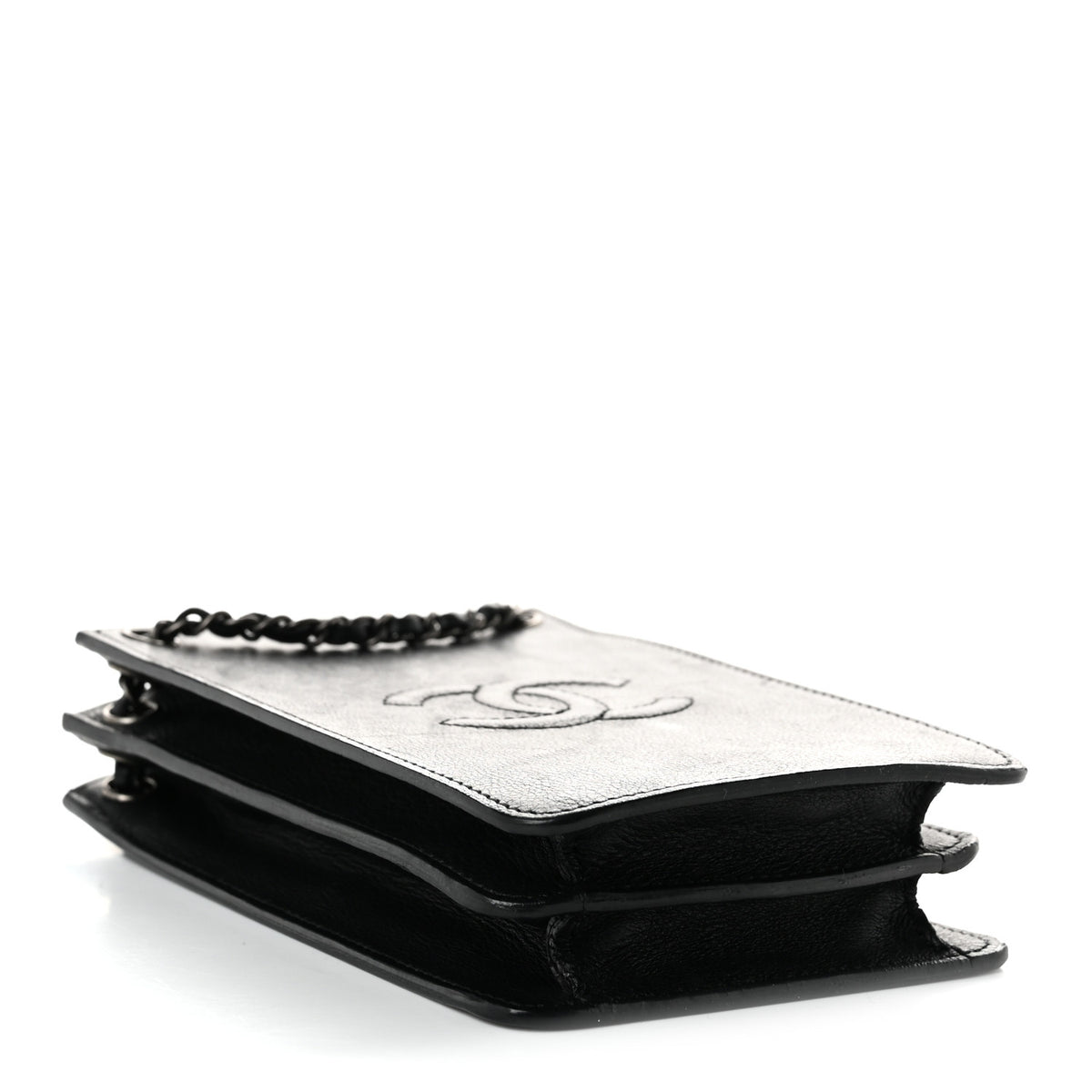 Calfskin CC Phone Holder Crossbody Black