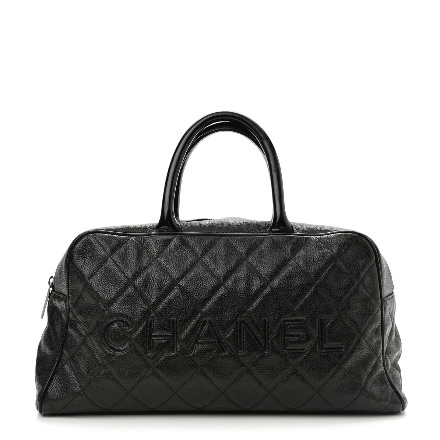 Caviar Patent Quilted Large Bowler Black