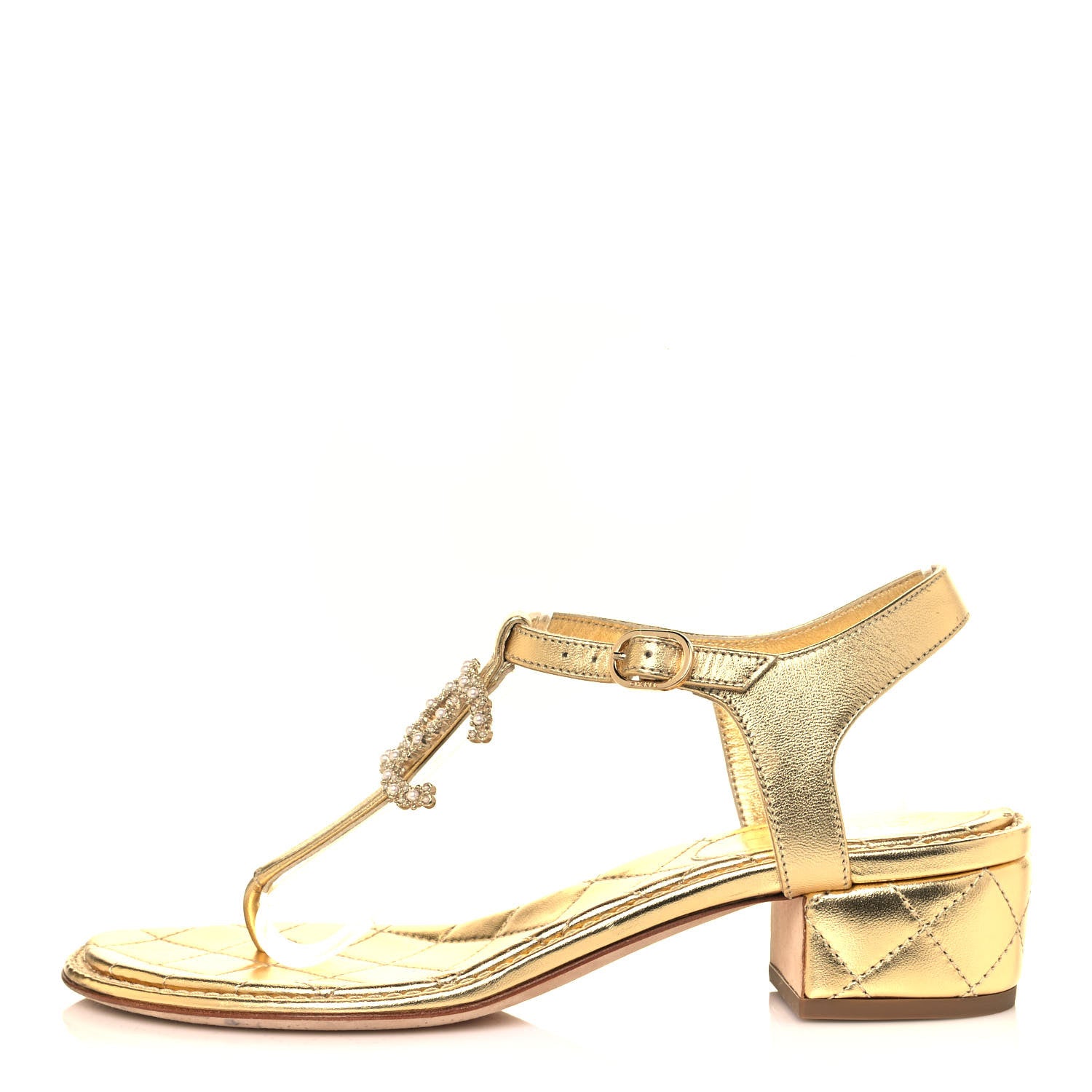 Chanel Goatskin Fantasy CC Pearl Thong Sandals 37 Gold 1 of 8