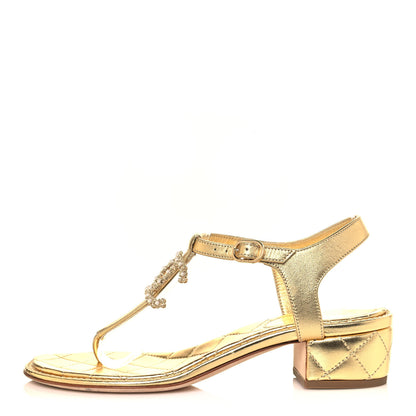 Chanel Goatskin Fantasy CC Pearl Thong Sandals 37 Gold 1 of 8