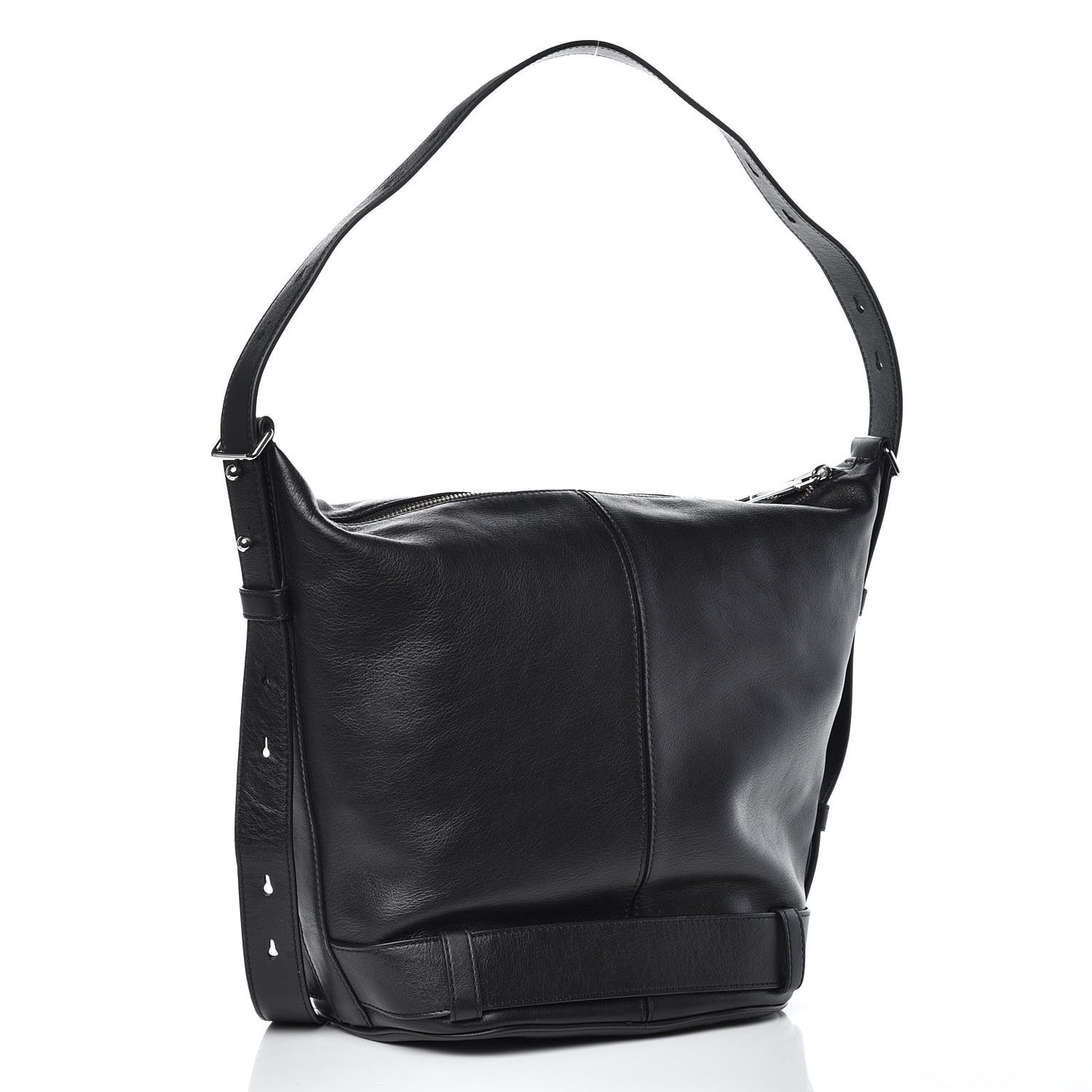 Calfskin Sling Moto Shoulder Bag Black
