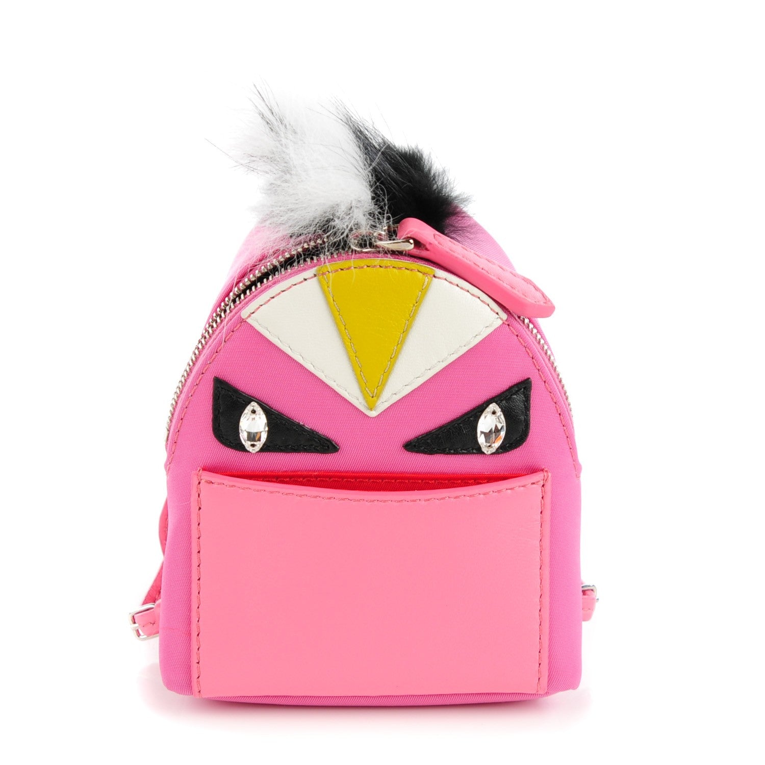 Fendi Nylon Shiny Nappa Nutria Fox Fur Monster Eyes Mini Backpack Charm Lollypop Rosa Fluo Multicolor 1 of 8