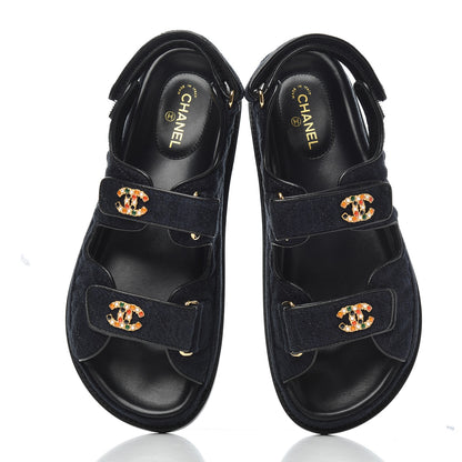 Chanel Denim Quilted Dad Sandals 38 Blue 5 of 9