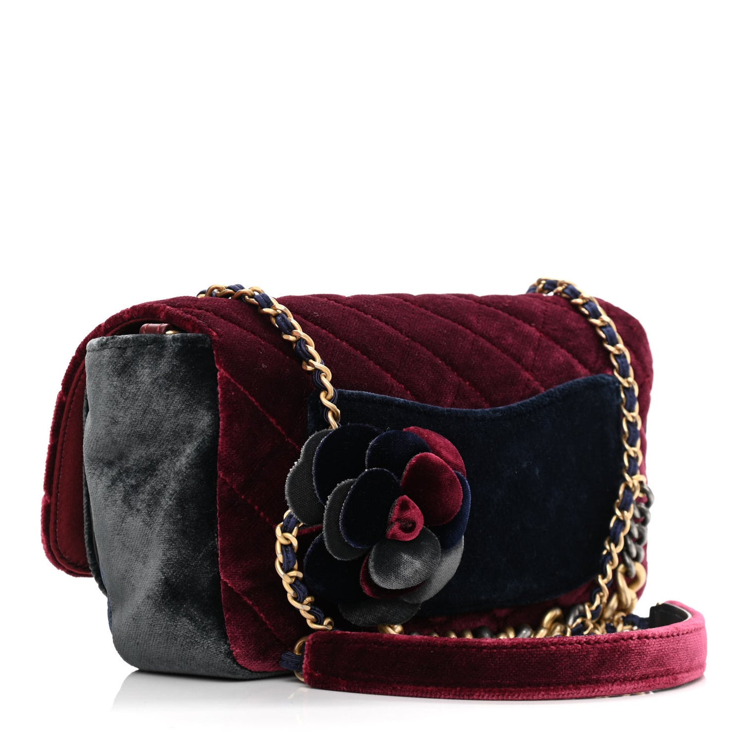 Velvet Quilted Medium Camellia Flap Black Red Blue