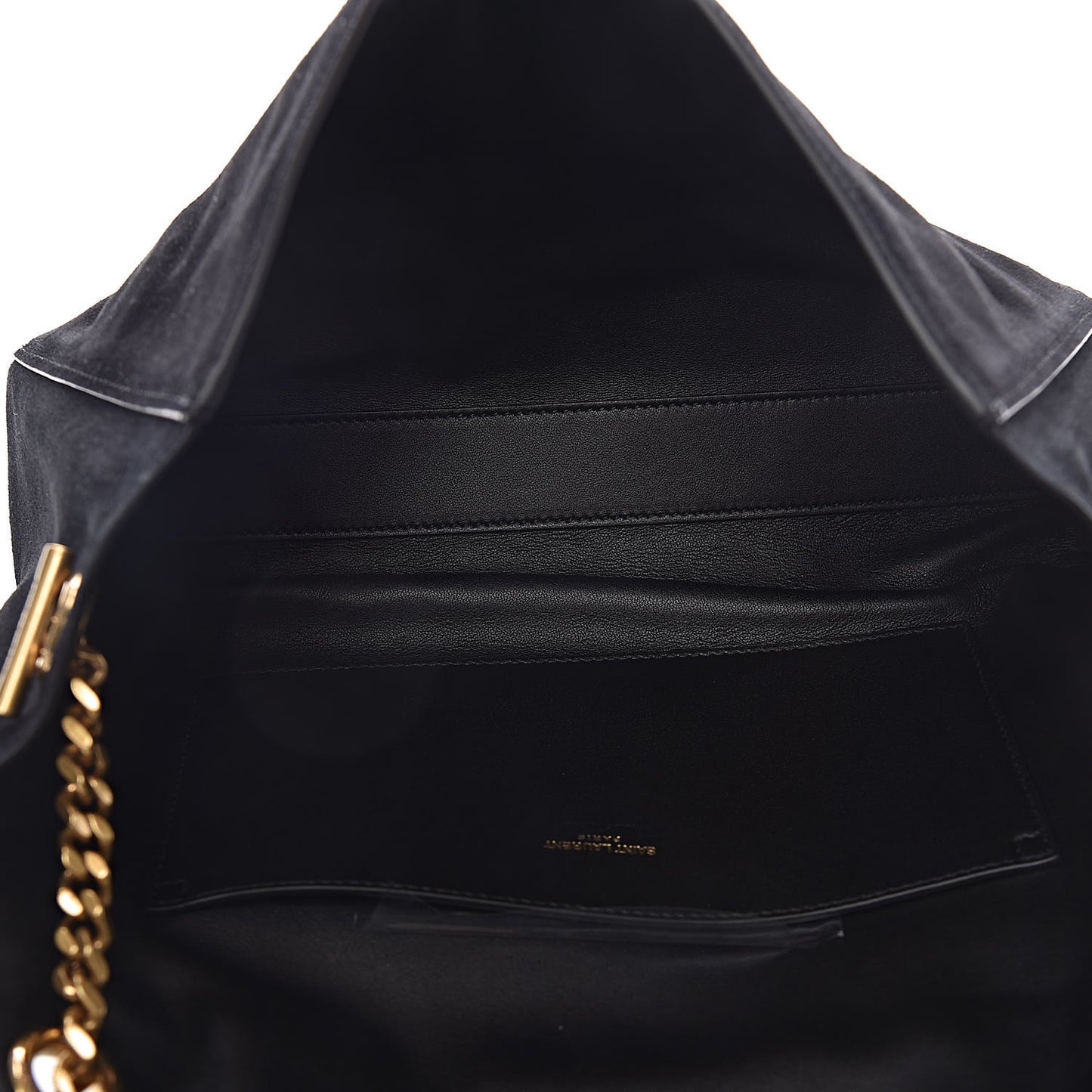 Smooth Calfskin Suede Medium Reversible Monogram Kate Satchel Black