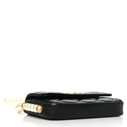 Chanel Calfskin Quilted About Pearls Card Holder Flap With Chain Black 4 of 12