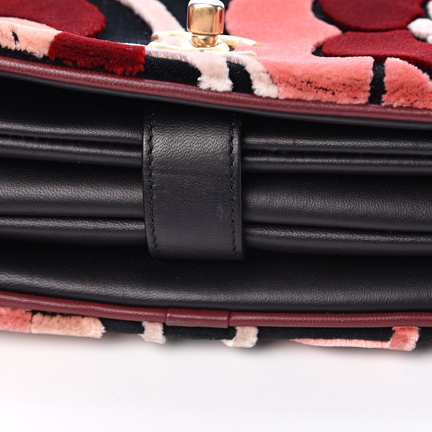 Velvet Lambskin Camellia Flap Black Burgundy