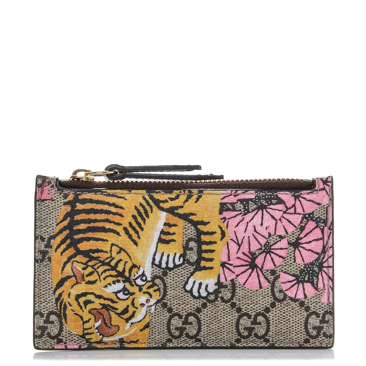 GG Supreme Monogram Bengal Coin Case Card Holder Beige Crop Pink New Acero