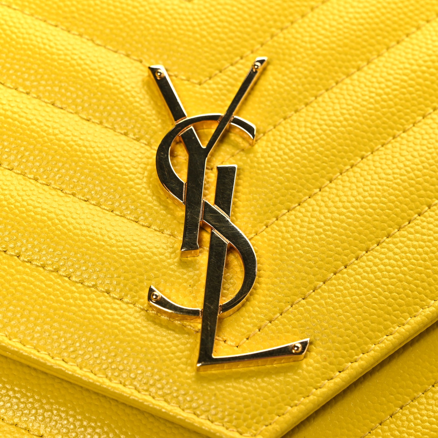 Grain De Poudre Matelasse Chevron Monogram Chain Wallet Yellow