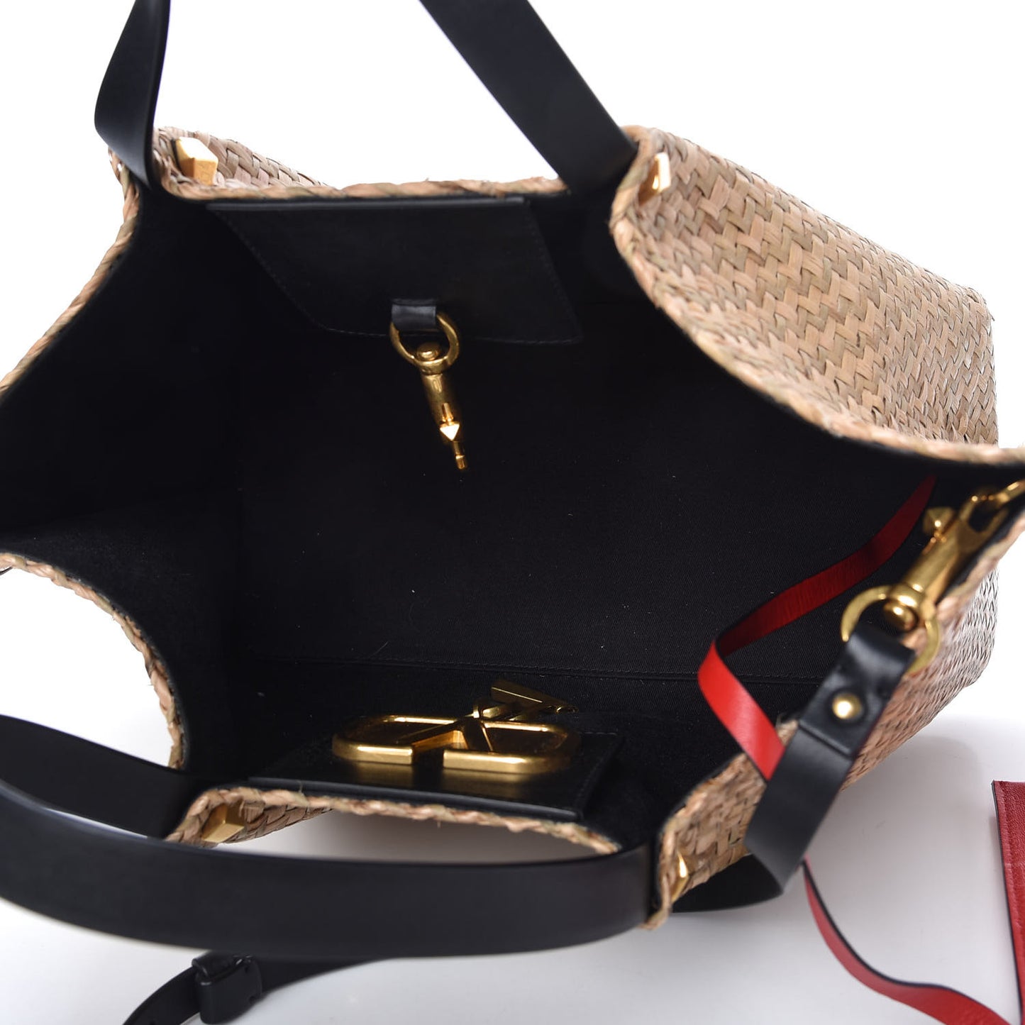 Raffia Medium Vlogo Escape Shopper Natural Black Rouge