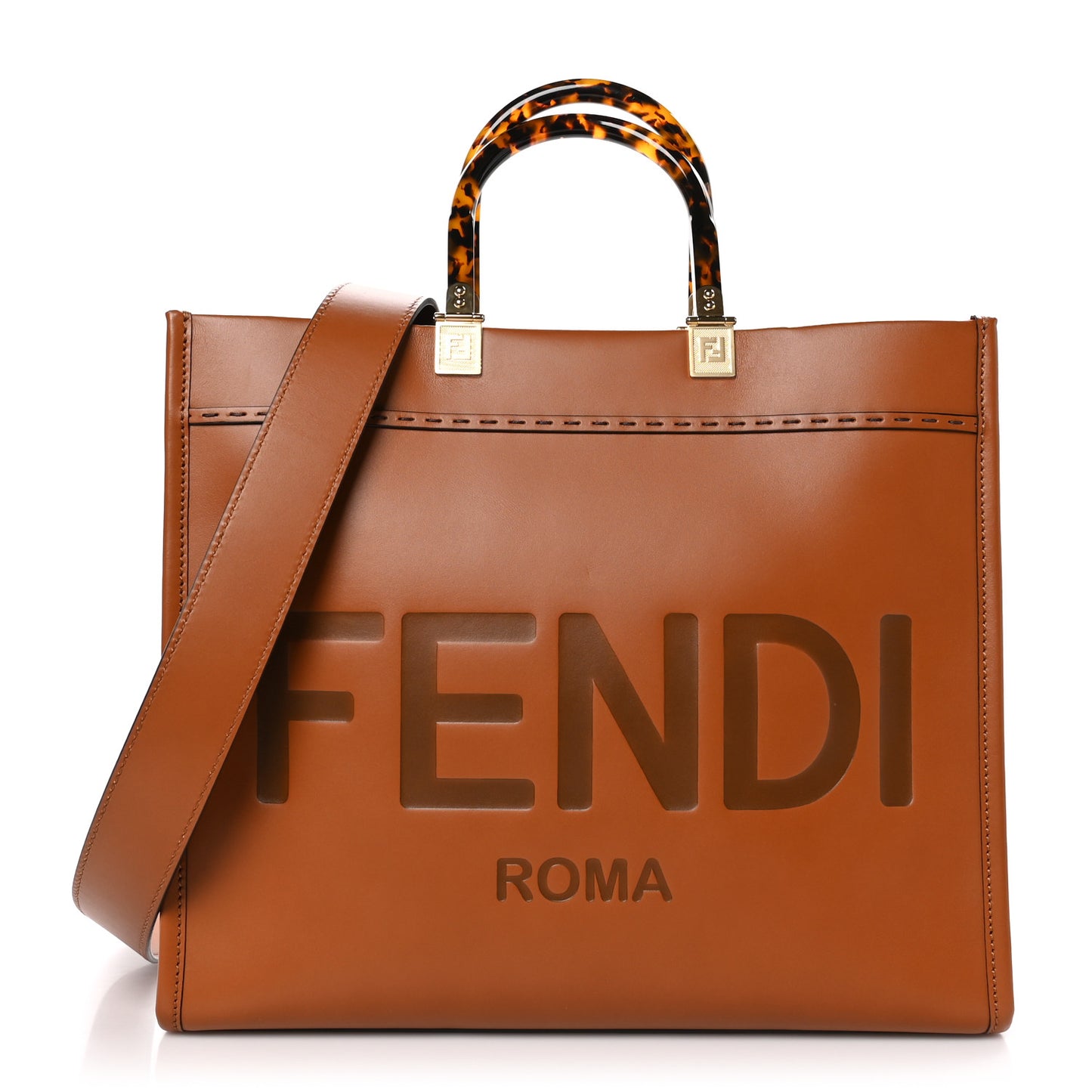 Vitello King Plexiglass Medium Fendi Sunshine Shopper Tote Cuoio