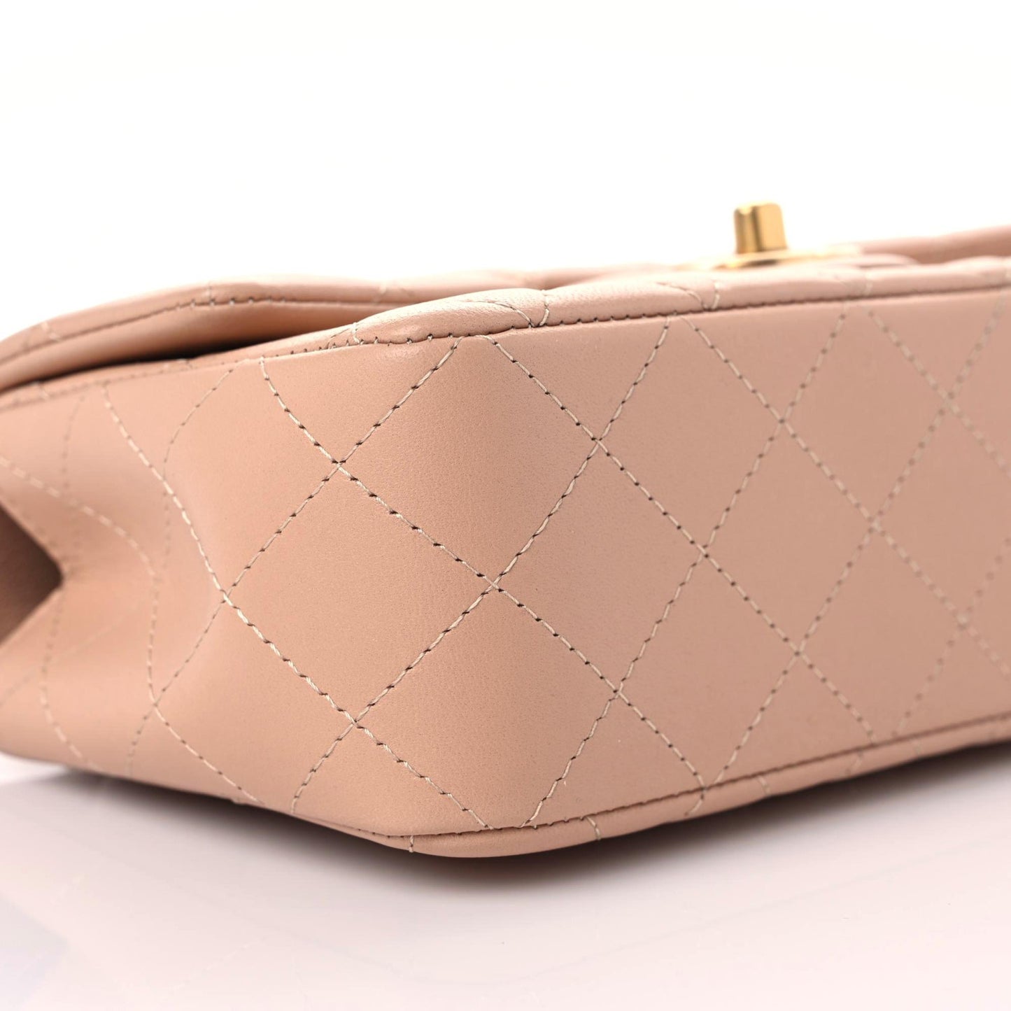Lambskin Quilted Mini Top Handle Rectangular Flap Beige