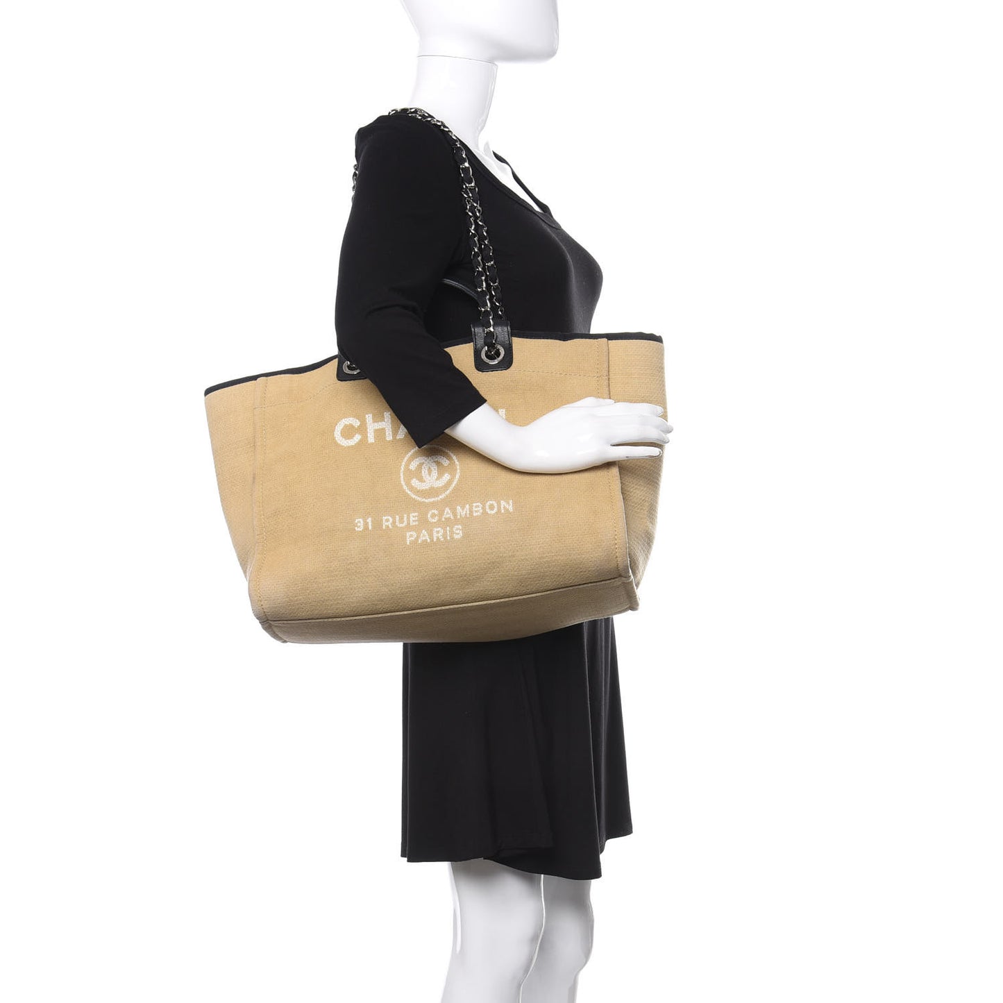Canvas Medium Deauville Tote Beige Black