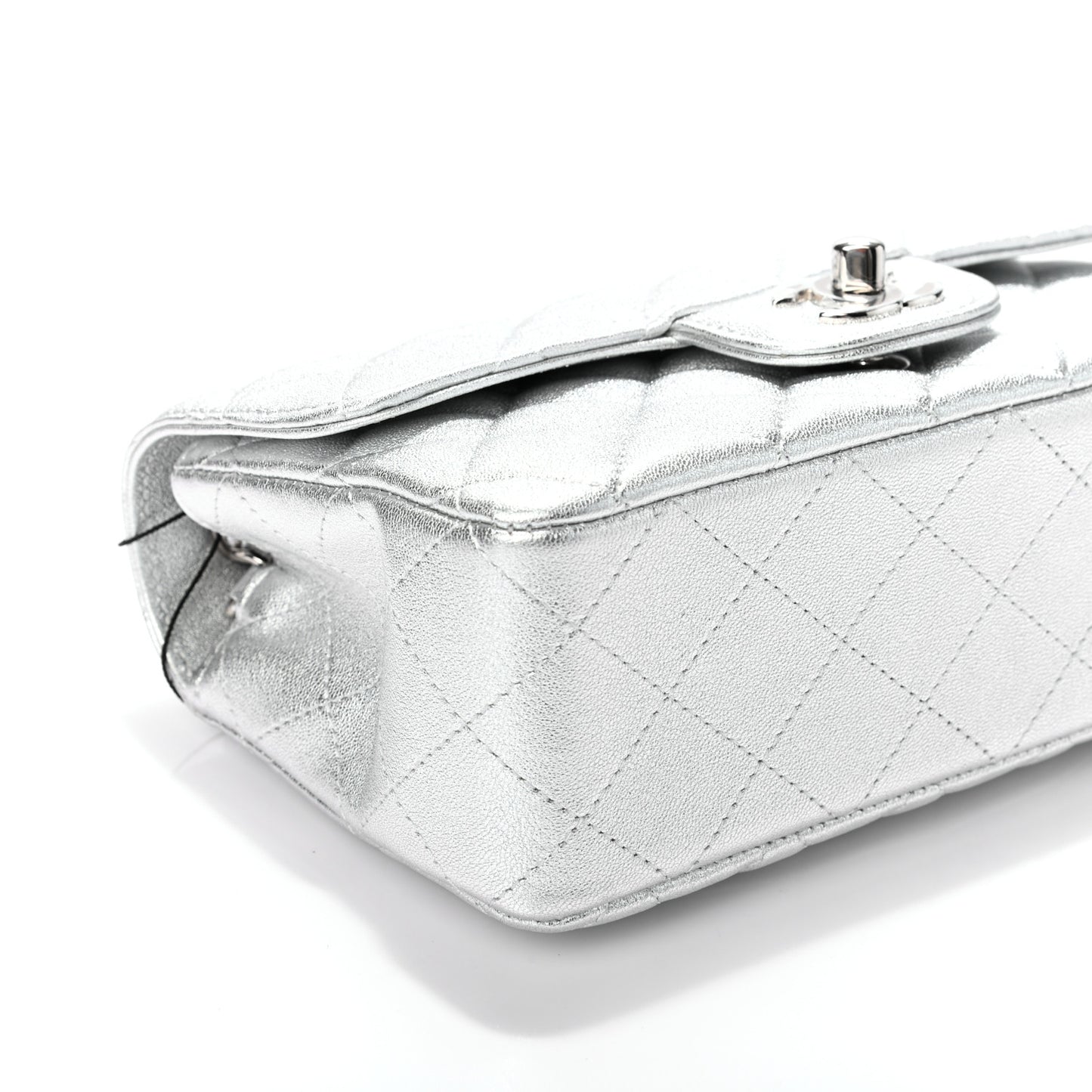 Metallic Lambskin Quilted Mini Rectangular Flap Silver