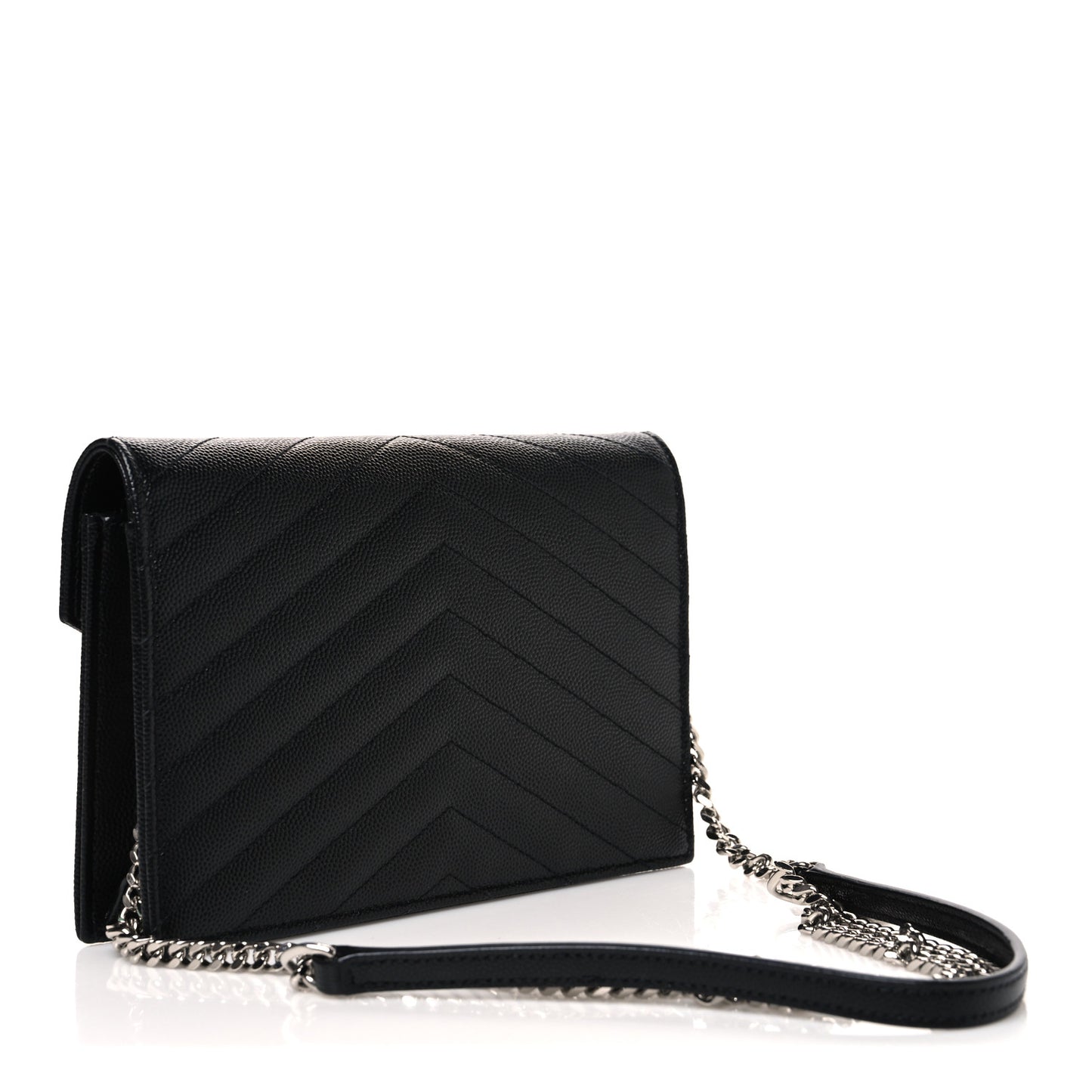 Grain De Poudre Matelasse Chevron Monogram Envelope Chain Wallet Black
