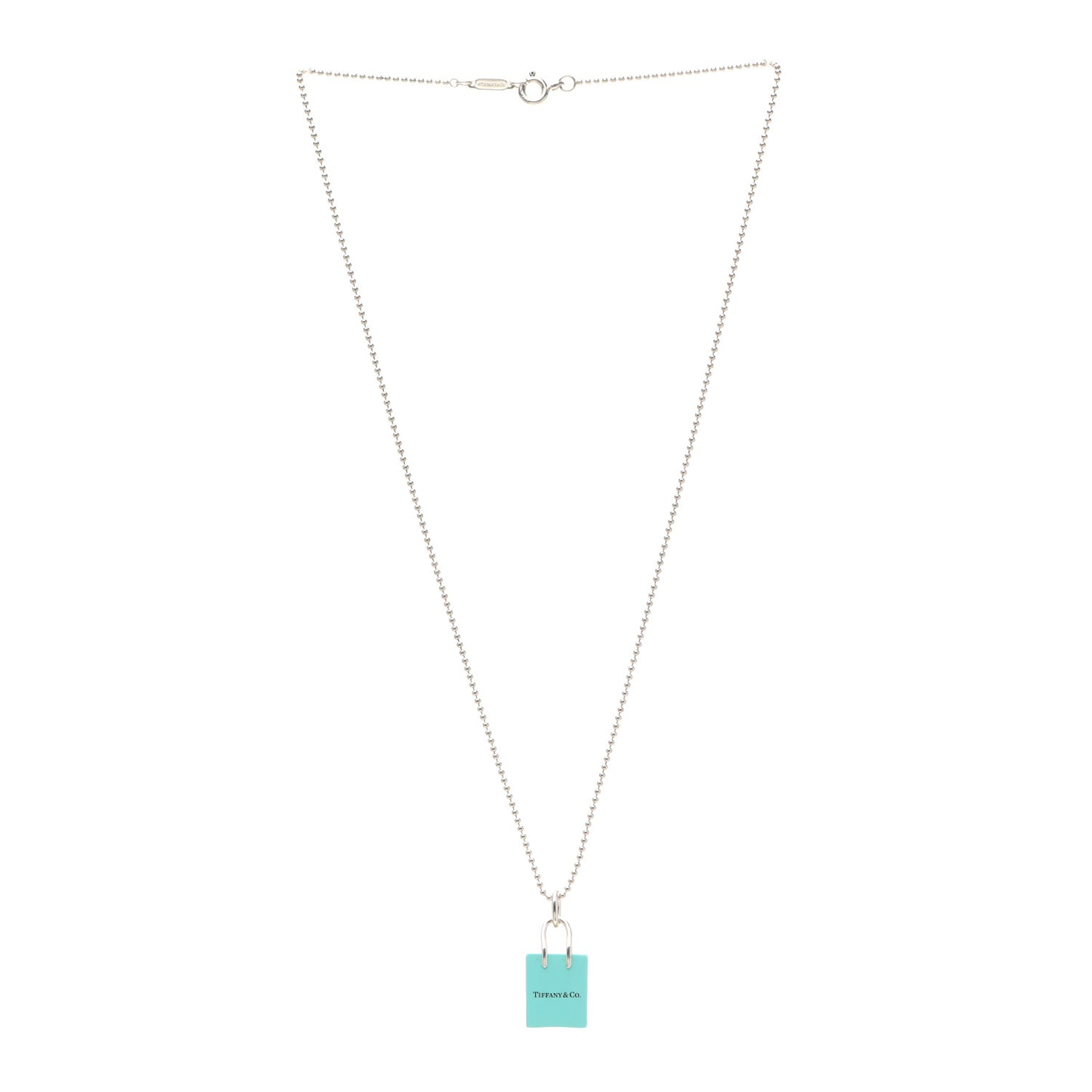 Sterling Silver Enamel Shopping Bag Pendant Necklace Blue