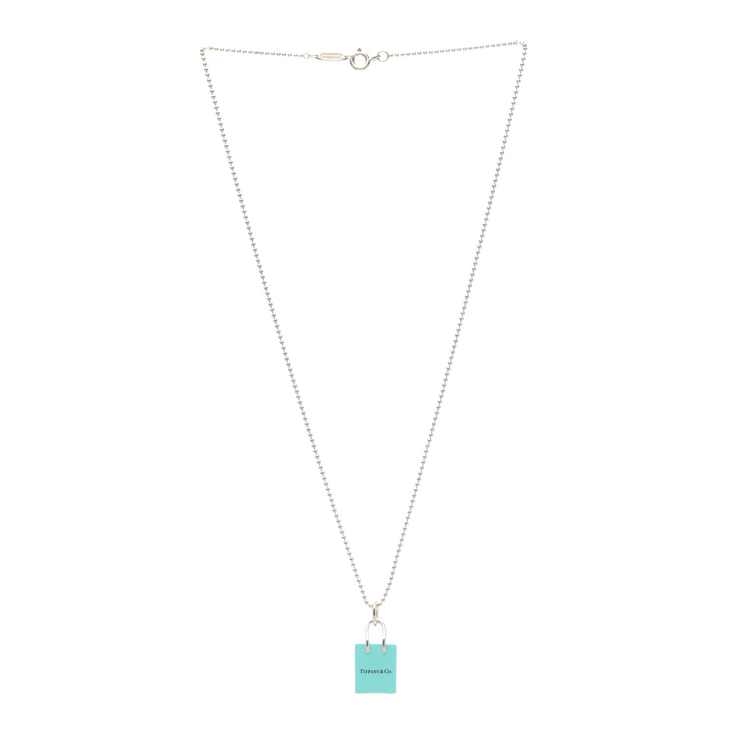 Tiffany Sterling Silver Enamel Shopping Bag Pendant Necklace Blue 3 of 5