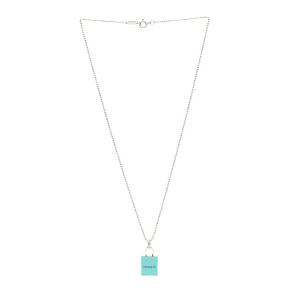 Tiffany Sterling Silver Enamel Shopping Bag Pendant Necklace Blue 3 of 5
