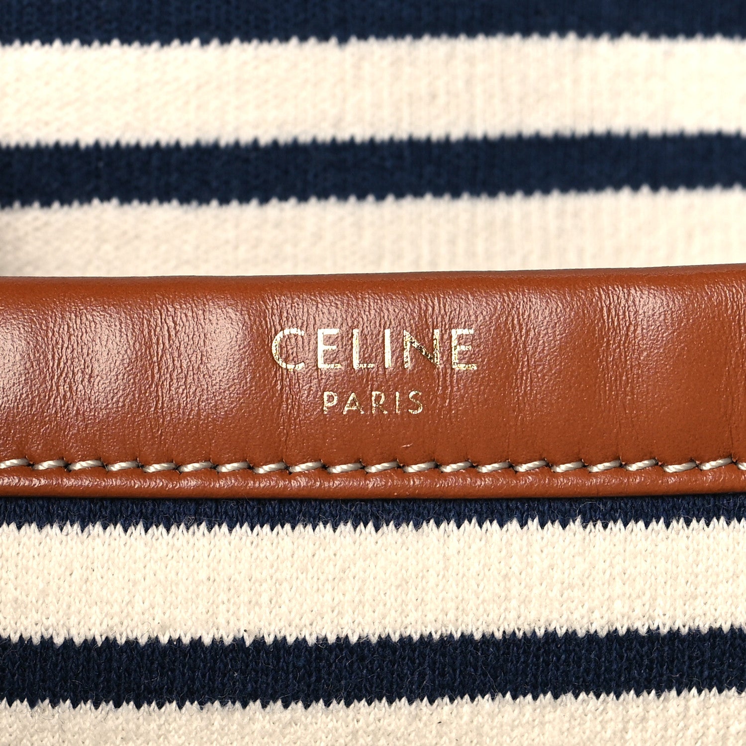 Celine Canvas Calfskin Striped Triomphe Cabas Navy 6 of 12