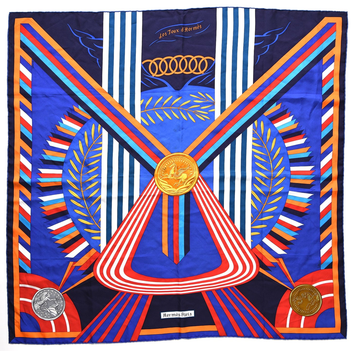 Silk Les Jeux d'Scarf 90 Caban Bleu Klein Rouge