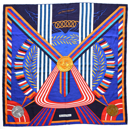 Hermes Silk Les Jeux d'Scarf 90 Caban Bleu Klein Rouge 1 of 14