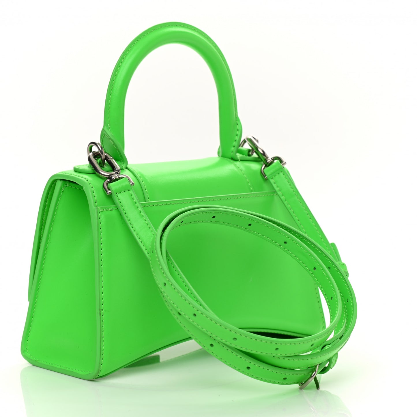 Shiny Box Calfskin Hourglass Top Handle Bag XS Fluo Green