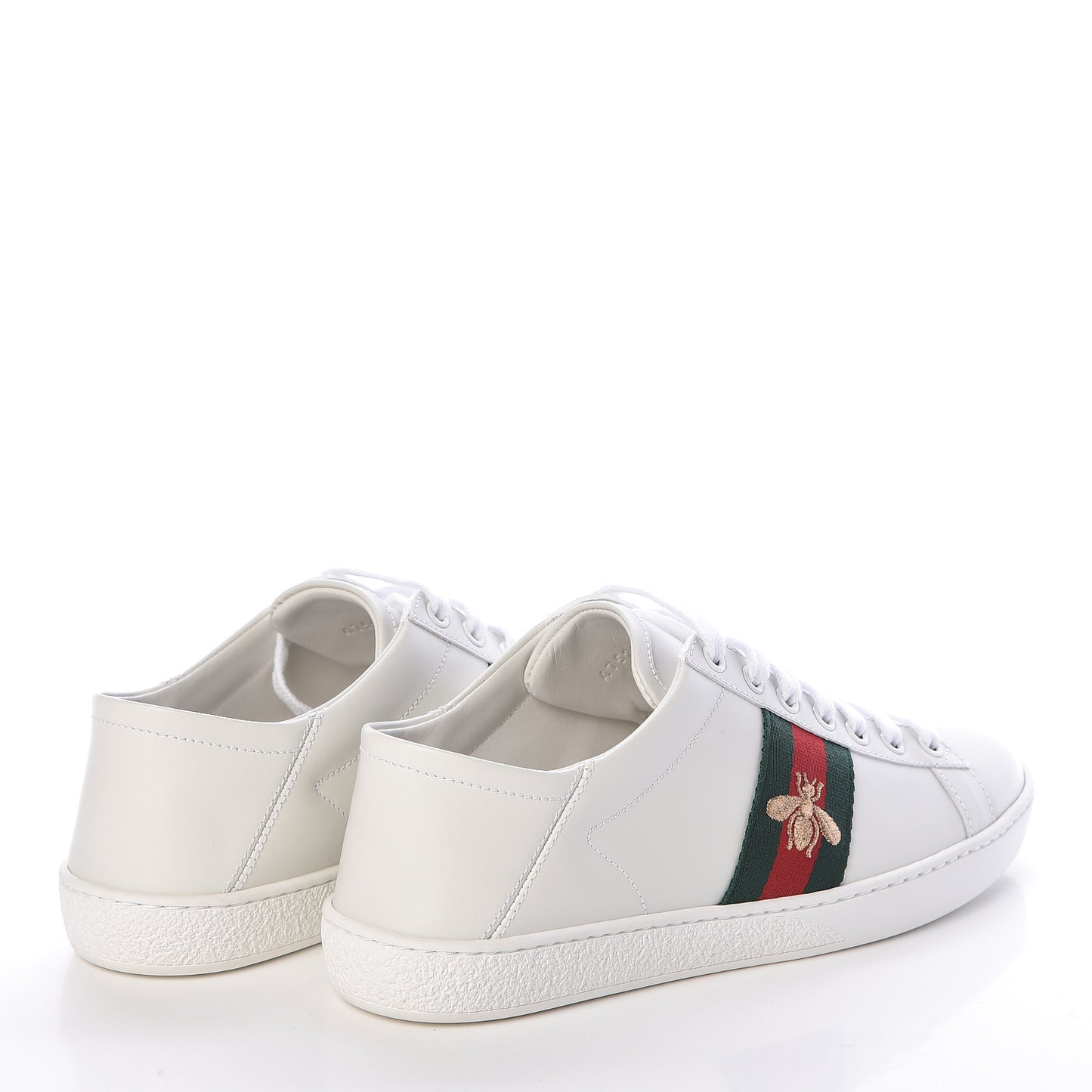 Calfskin Web Bee Embroidered Womens Ace Sneakers 38 White Green